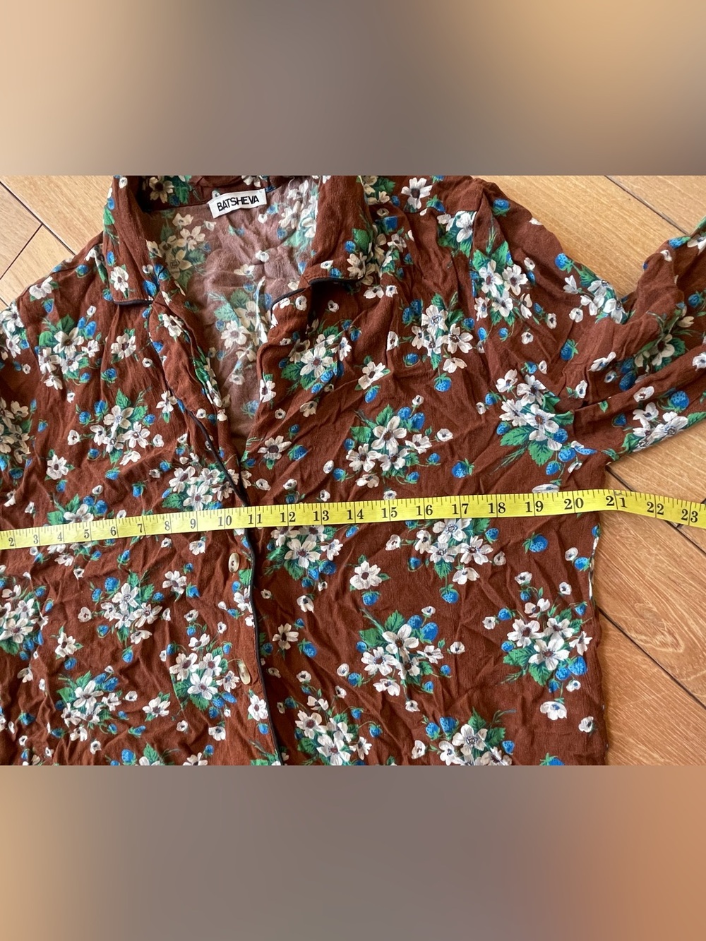 Batsheva Brown Lily Floral Pajama Set Size Small 2 Piece Ruffle Pants - Picture 13 of 13